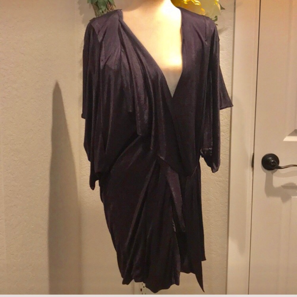 BCBG MAXAZRIA Runway Twisted Waist Plumberry Combo Draped Silk Dress - Picture 5 of 12